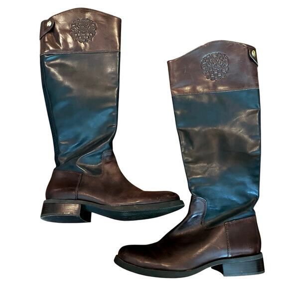 Vince Camuto Fabina Leather Tall Riding Boot Brown Black Size 9 - Picture 1 of 8